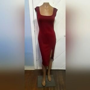 Burgundy Sexy/Classy Womens Front Slit Dress *M